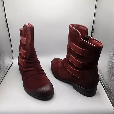 Miz Mooz Shawn Boots Women's 7.5-8M EU38 Red Merlot Suede • $59.99