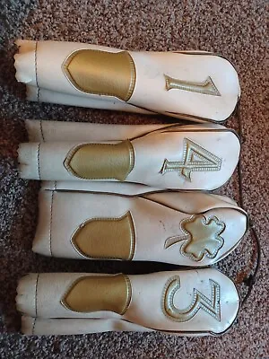 Vintage Jack Nicklaus Golden Bear White & Gold Leather Head Covers Set Of 4 • $29.99