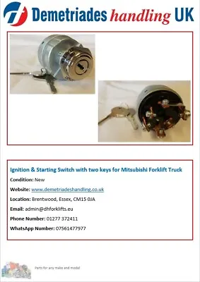 Ignition & Starting Switch With Two Keys For Mitsubishi Forklift Truck • £66.50