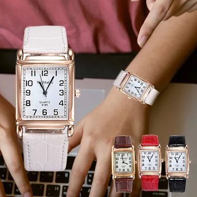 Ladies Womens Wrist Watches Watch Quartz Square Leather Strap Analogue Gifts UK • £4.07