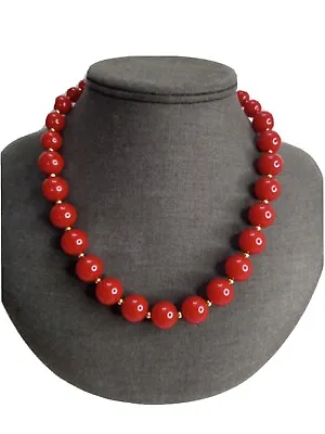 £14.83 • Buy VTG Monet Necklace Red Acrylic Graduating Round Bead Sister Clasp Graduating 18 