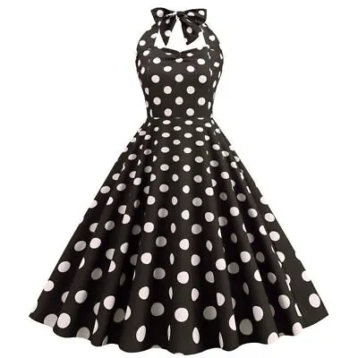 £14.99 • Buy UK Women Polka Dot 50s60s Rockabilly Halter Cocktail Party Swing Housewife Dress