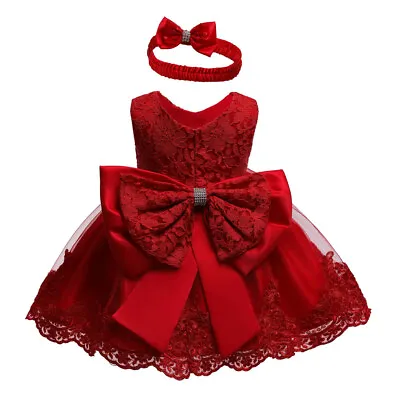 Flower Girls Bridesmaid Dress Baby Kids Party Lace Bow Wedding Dresses Princess • £14.99