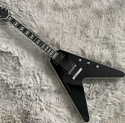 $299 • Buy Solid Body Fly V Electric Guitar Black Active Pickups Ebony Fretboard Guitar