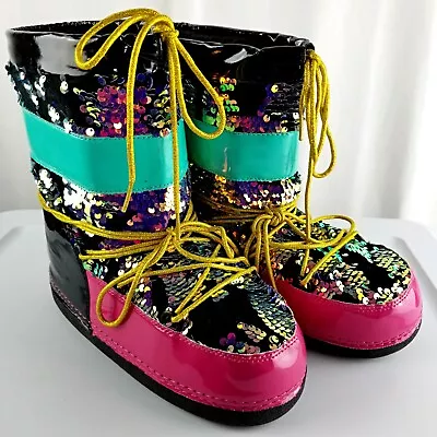 Cape Robbin Freeze Sparkly Lace Up Moon Boots Sequins Pink Multi Size 10 Warm • $38