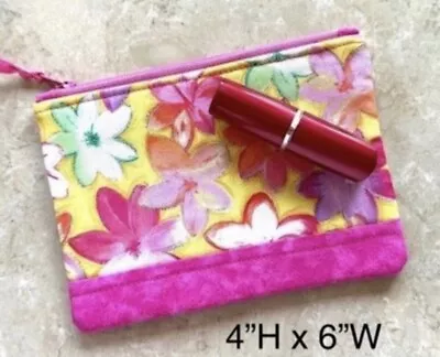 Fabric Zipper Coin Purse Colorful Flowers Handmade 4”H X 5.5”W • $10