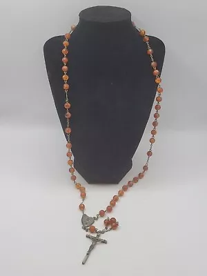 Vintage Plastic Orange Bead Christianity Rosary Mary Mother • $10