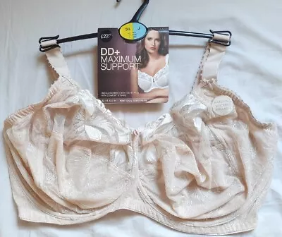 £15 • Buy M&s Maximum Support Almond Lace Lined Underwired Unpadded Full Cup Bra 38j New 