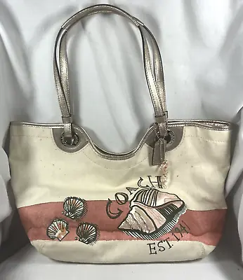 Retired Coach #f19273 Seashell Beach Canvas Tote Newly Repaired Strap • $225