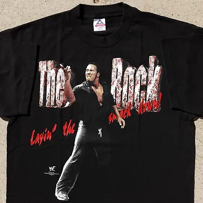 £75.98 • Buy Vtg WWF The Rock Layin' The Smack Down! Tee Shirt 1999 1990s L Wrestling WWE