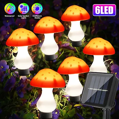 Solar Mushroom Fairy String Lights 6 LED Outdoor Garden Decor Yard Pathway Lamp • $18.98