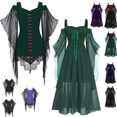 Women Gothic Witch Princess Cosplay Costume Renaissance Medieval Lace-up Dress • $20.48