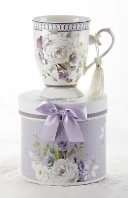 DELTON Purple Elegance Porcelain Mug In Gift Box 250ml Tea Coffee Cup Floral Mug • $22.95