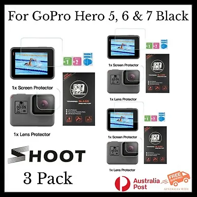 3x SHOOT 9H Glass Screen Protectors For GoPro Hero 5 6 & 7 Black Action Cameras • $14.95
