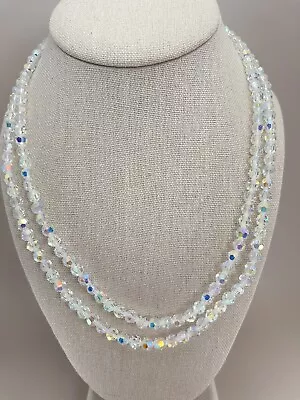 Vintage Aurora Borealis Crystal Necklace Lariat Barrel Clasp Silver Tone 40  • $49.75