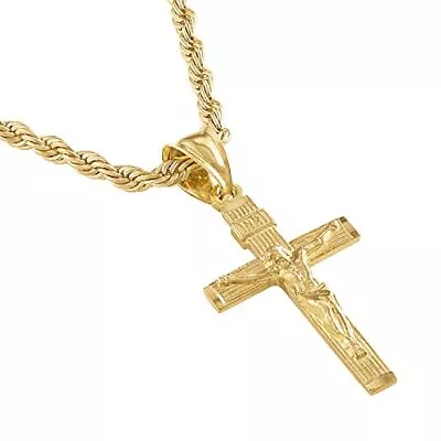 14K Gold Style Rope Chain Cross Pendant Necklace 5MM Cross Necklace Clasp For... • $91.47
