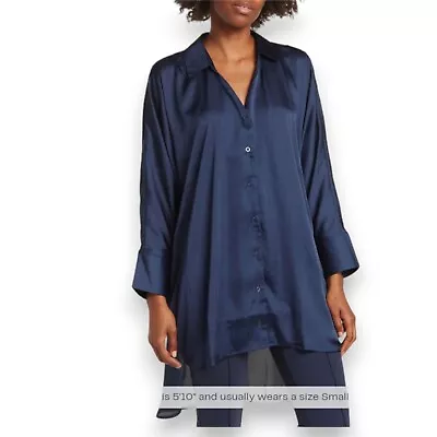 By Design Marissa Collared Poly Silk Tunic Freya Oversized Womens Medium • $18.24