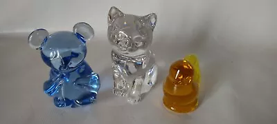 Lead Crystal Cat Kitten Mouse Bird Figurine Art Glass Germany Amber Glass Lot/3 • $16.40