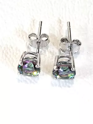 Brilliant 925 Silver Earrings Mystic Quartz Rainbow Quartz 6mm Magic Fairy 2215 • $16.08