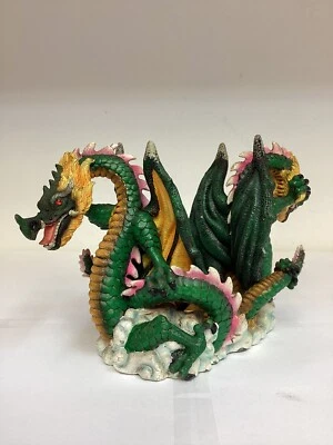 $33.99 • Buy Double Dragon Figure Votive Candle Holder Red Eyes Tea Light - GREEN ~ PREOWNED