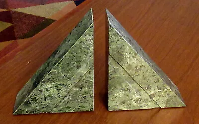 Vtg Pair Green Heavy Marbled Stone Granite Triangle Bookends • $35