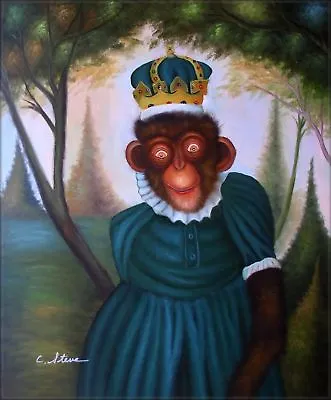 Quality Hand Painted Oil Painting Monkey With Crown 20x24in • $32.95