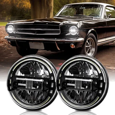 Brightest For Ford Mustang 1965-1978 Pair 7  LED Headlights Halo Angel Eyes DRL • $133.29