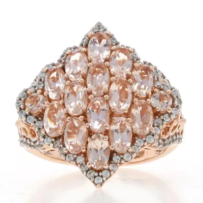 Sterling Morganite & Topaz Cluster Cocktail Ring 925 Rose Gold Pltd 3.76ctw Sz 8 • $69.99