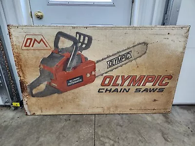 Vintage Original Olympic Chain Saws Sign Gas Oil Farm Feed Seed Tractor  • $549.99