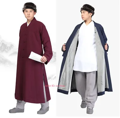 Shaolin Buddhist Monk Winter Warm Fleece Long Robe Meditation Gown Kung Fu Suit • $89.90