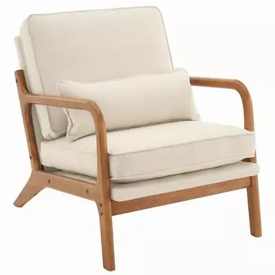 Mid Century Modern Accent Armchair Solid Wood Upholstered Armrest Single Sofa • $129.95