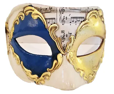 Mar100m Handmade In Italy Masquerade Papier Mache Party Eye Mask Blue/gold • £26.50