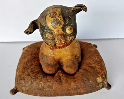 Antique Hubley Toy Co. Usa Cast Iron Fido Dog On Pillow Home Doorstop Not A Bank • $575