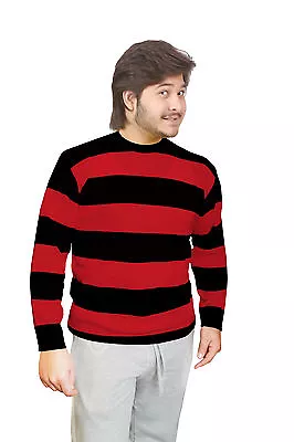 Men's Denis Red Black Stripe Knitted Jumper Halloween Fancy Dress Accessories UK • £11.99