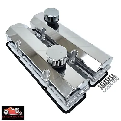 Small Block Chevy Polished Aluminum Fabricated Valve Covers SBC 350 400 Breather • $134.95