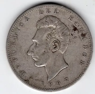 1897-JF Ecuador 5 Sucre Lima  - Large  .900 Silver Coin  UNCLEANED • $74.79