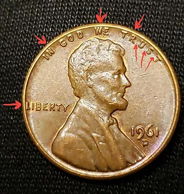 1961 D Lincoln Penny. Errors On Top Rim &  L  In Liberty On Edge & More. RARE! • $19.80