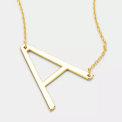 Initial Necklace Monogram 1.75  Large Letter Name Chain Sideways SILVER GOLD • $12.99