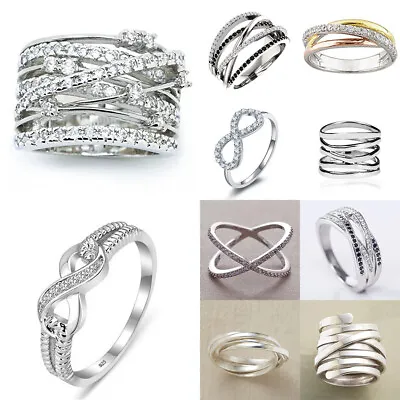 $3.05 • Buy Infinity 925 Silver Women Wedding Rings Cubic Zirconia Fashion Jewelry Size 6-10