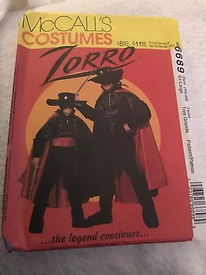 McCalls Zorro Costume 6689 Mens XL 46-48 Halloween Vintage 90s New Uncut • $7.99