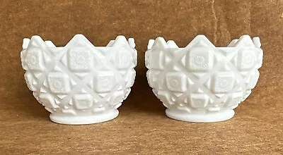 Two Vintage Westmoreland Milk Glass Old Quilt Block & Star Footed Candy Dishes • $20