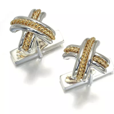 Auth Tiffany&Co. Cufflinks Signature 925 Sterling Silver/18K 750 Yellow Gold • £162.21