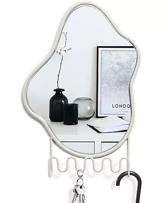 Entryway Wall Mirror With Hooks Key Holder With Irregular Asymmetrical Wavy M... • $53.06