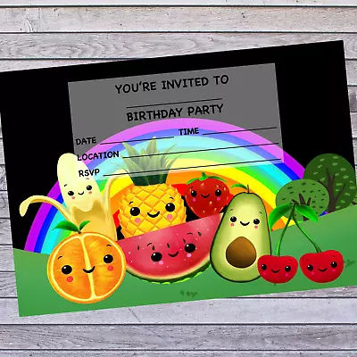 DANCING FRUIT BIRTHDAY PARTY INVITATIONS - 10 Invites And Envelopes • £4.99