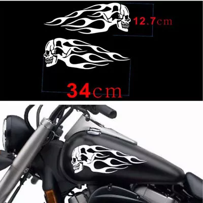 Pair DIY Motorcycle Gas Tank White Skull Flame Stripes Decals Sticker Waterproof • $10.70