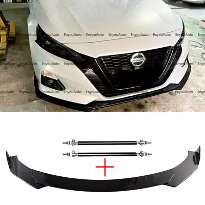 For Nissan Maxima Front Bumper Lip Spoiler Splitter + Strut Rods Glossy Black • $52.25