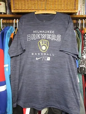 Nike Milwaukee Brewers Mens T-Shirt XXL Blue MLB Baseball Dri Fit Swoosh 2XL • $16.49