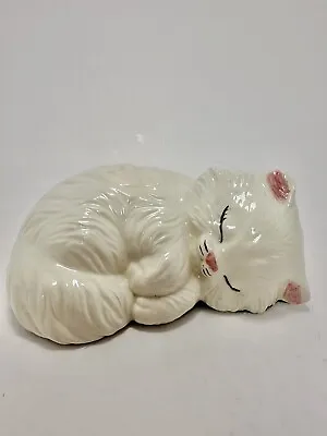 Vtg Ceramic Sleeping Persian Kitten Figurine Hand Painted Signed 6 X 4.5 X 2 In • $11.99