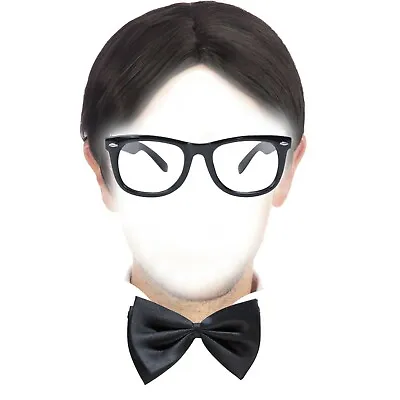 Adult Nerd Geek Wig Glasses & Bow Tie School Boy Book Day Fancy Dress Costume • £13.95