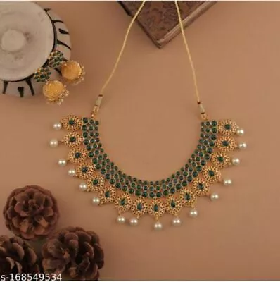 Indian Bollywood Style Gold Plated Choker Necklace Earrings Temple Jewelry Set • $30.64